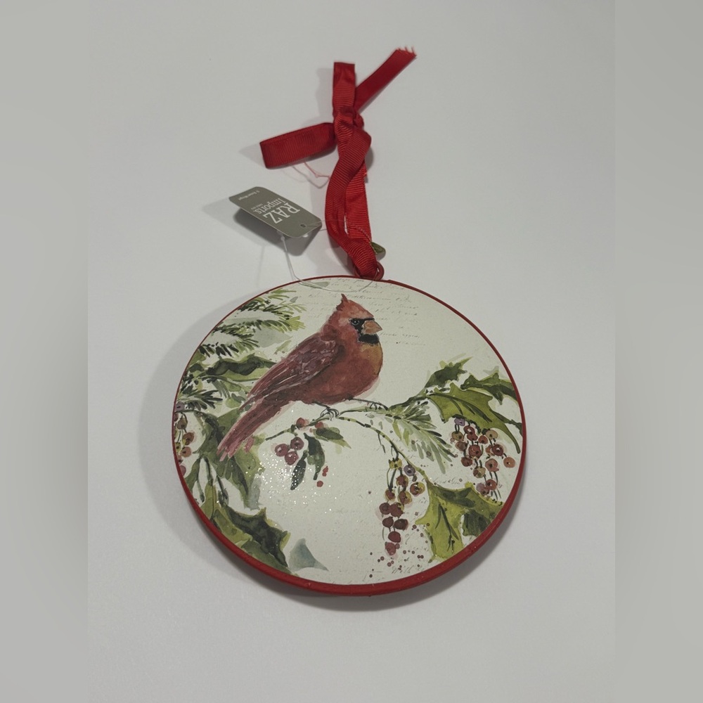 RAZ Imports 6" Metal Disc Christmas Ornament With Cardinal